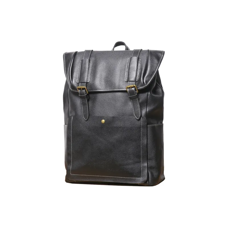 LARTIGENT Top Grain Cow Leather Soft Leather Large Capacity Casual Computer Backpack Men's Black-1