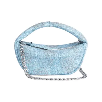 By Far Baby Cush Goat Leather One Shoulder Handbags Small Size Women's Denim Blue