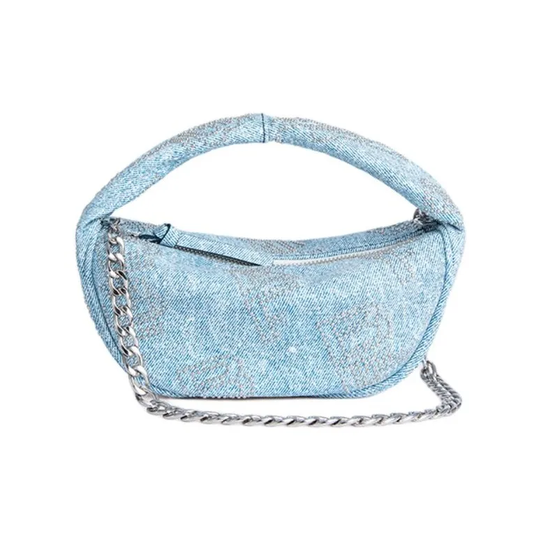 By Far Baby Cush Goat Leather One Shoulder Handbags Small Size Women's Denim Blue-0