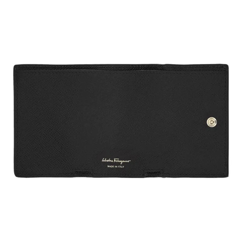 FERRAGAMO Embossed Calfskin Wallet Women's Black-4