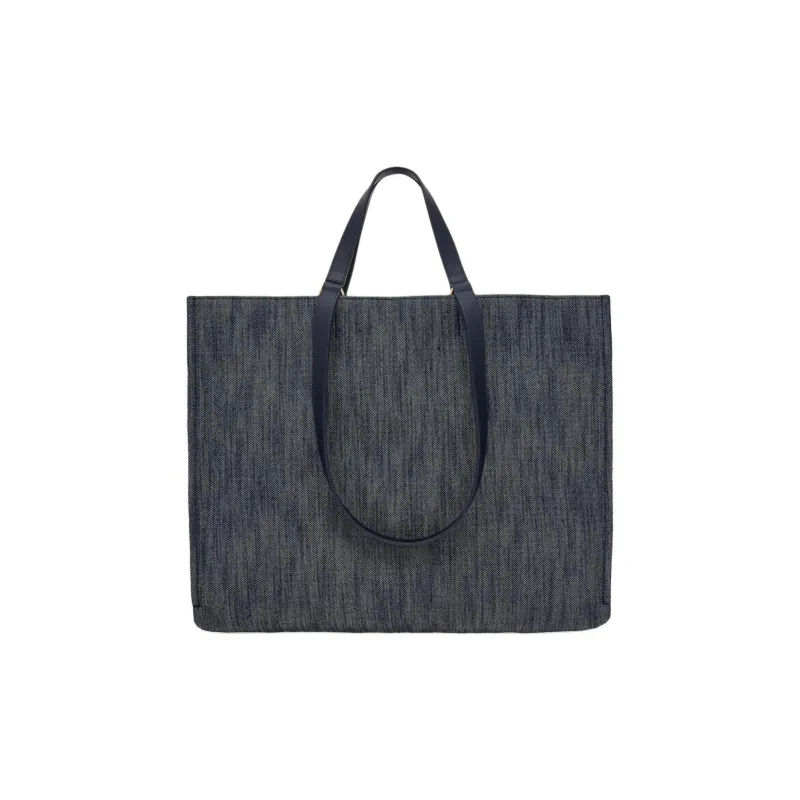 FERRAGAMO Denim With Calfskin Tote Bag Shopping Bag Handbag Large Size Women's Denim & Natural-2