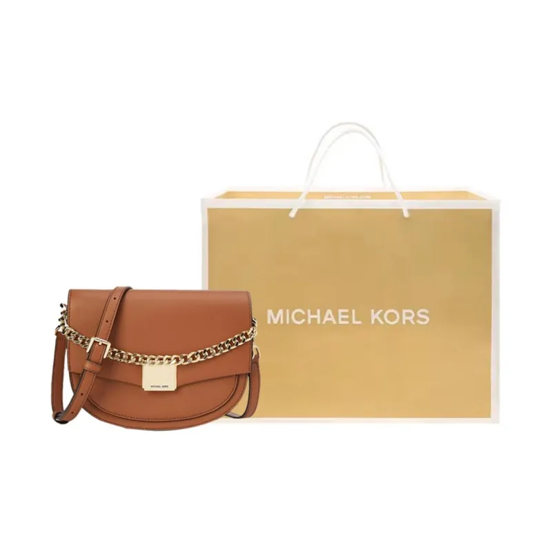 MICHAEL KORS Lita Cow Leather Saddle Bag Crossbody Shoulder Bag Medium Size Women's Brown-3
