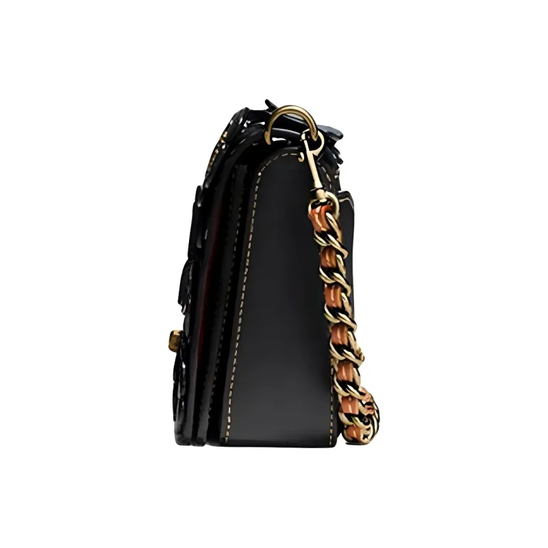 COACH Dinky Leather Shoulder Bag, Crossbody Bag Women's Black Purple-3