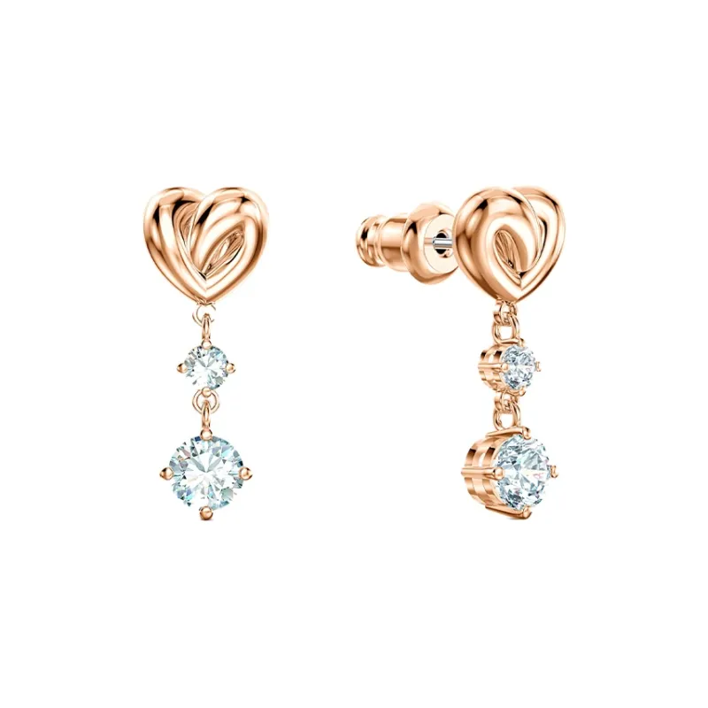 Swarovski Faux Crystal Stone Earrings Women's White Rose Gold Tone Plated-2