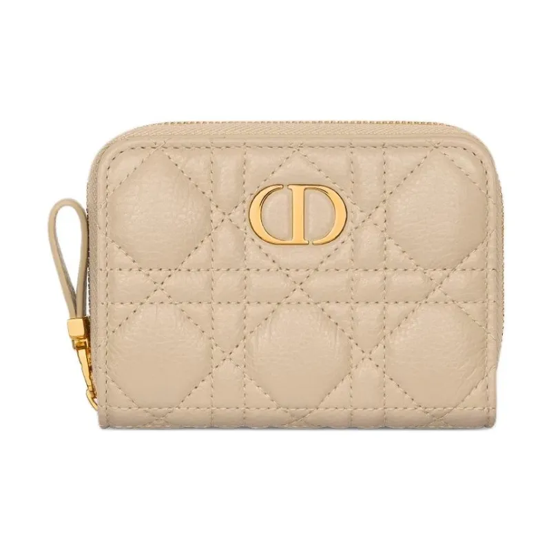 DIOR Caro Calfskin Wallet Women's Pink Beige-0
