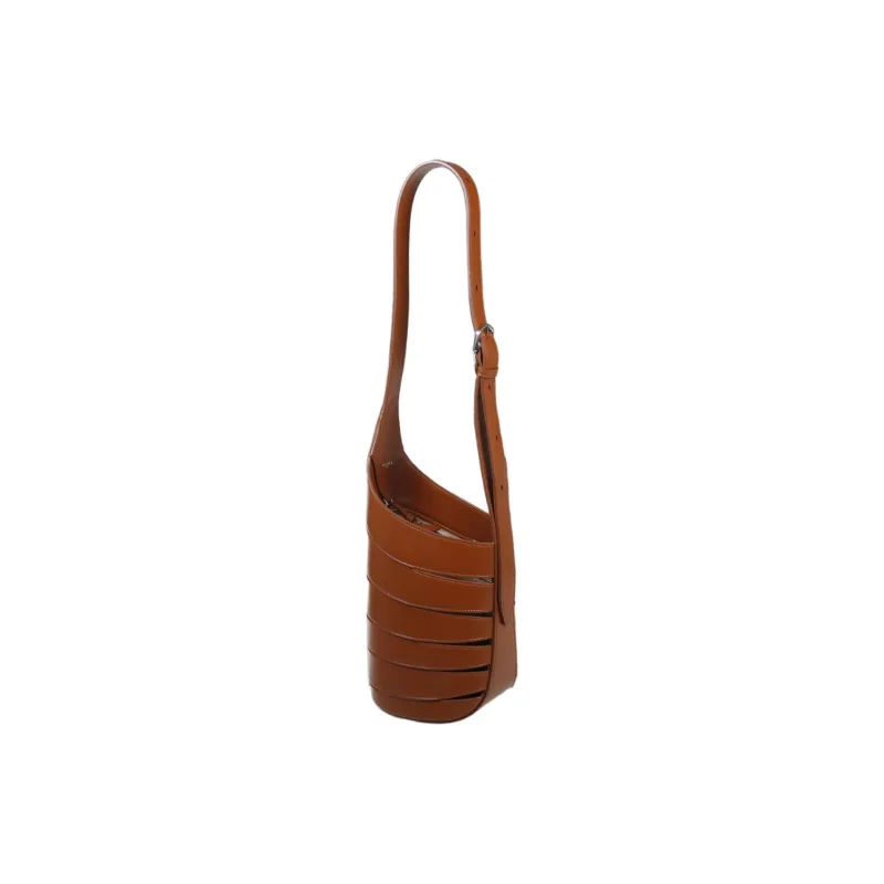 Alaia Calfskin Shoulder Bag Small Size Women's Brown-1