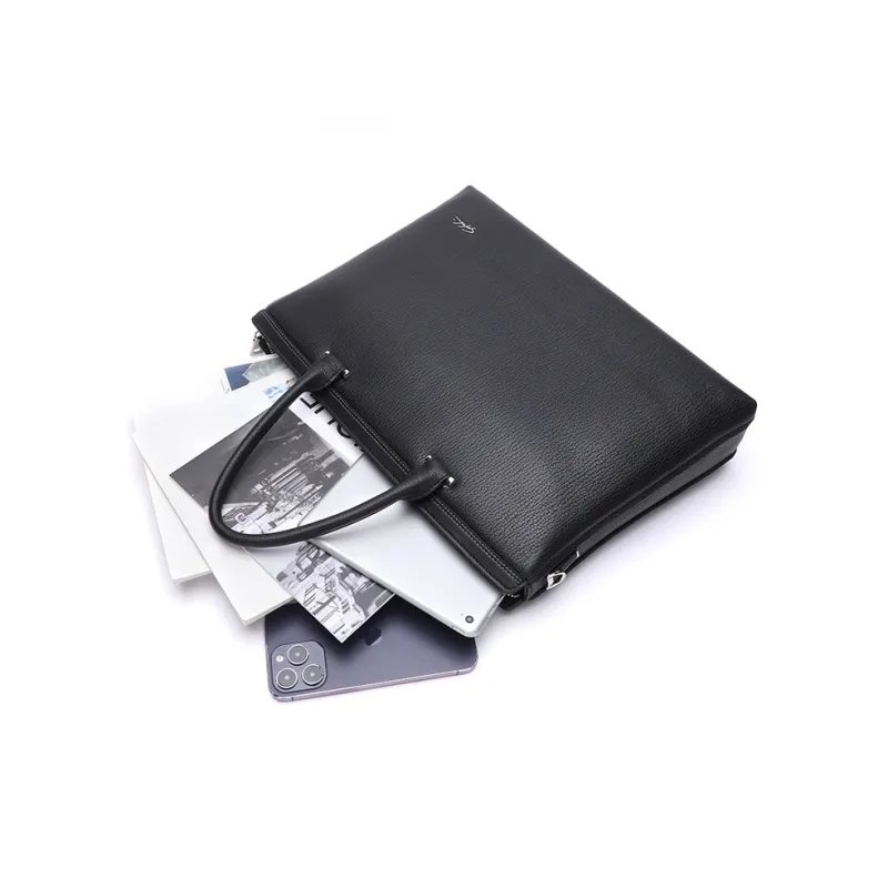 Satchi Cow Leather Briefcase Large Size Men's Black-5
