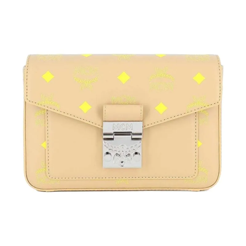 MCM Millie Visetos Cow Leather Shoulder Bag, Crossbody Bag Trumpets Women's Beige-1