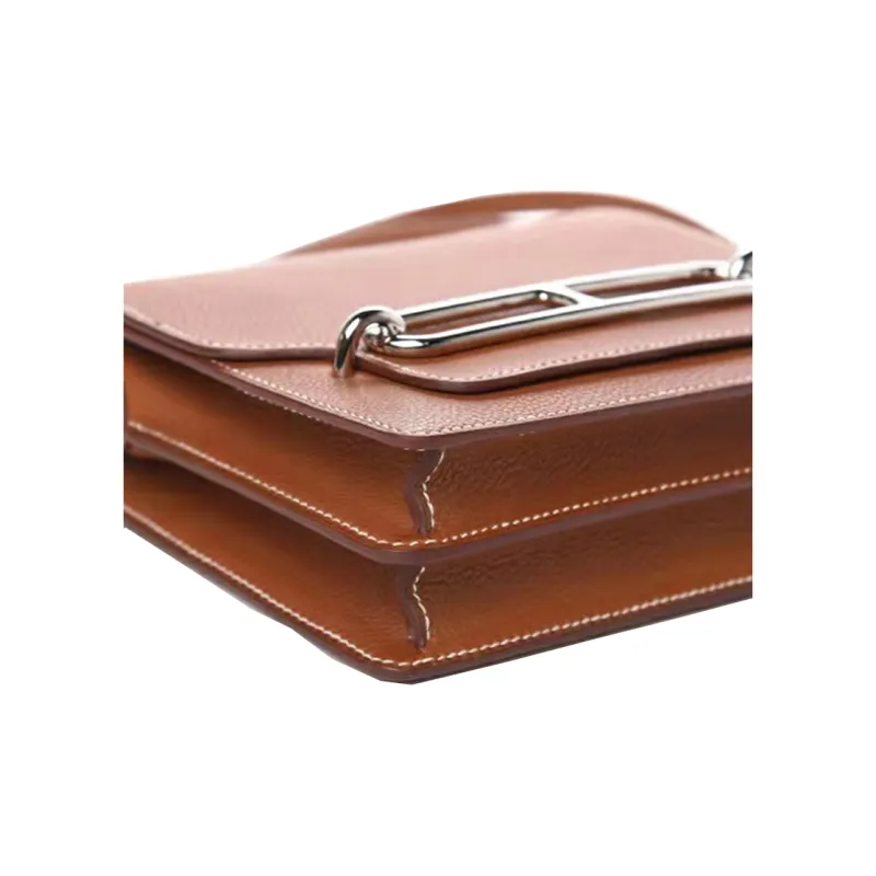 HERMES Roulis Saddle Leather Pig Nose Bag, Handheld Shoulder Bag, Crossbody Bag Women's 34 Fauve Light Tawny-3