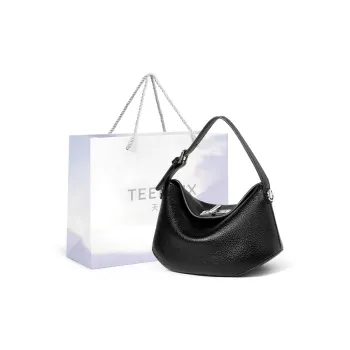 Teenmix Cow Leather Curling Bag Niche Versatile Handbag Regular Women's Black/White