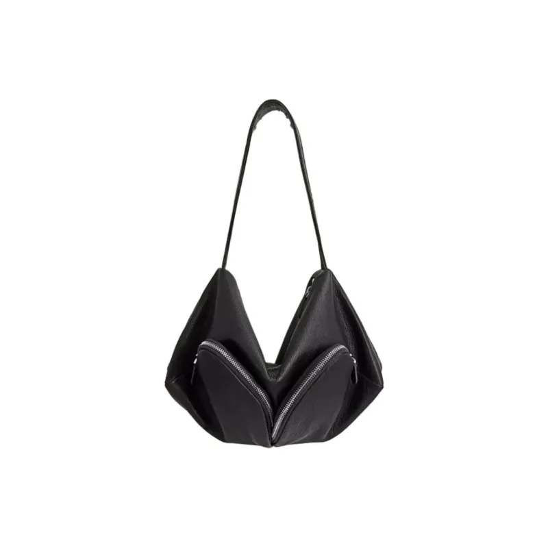 SUREN Sheepskin Shoulder Bag Medium Size Women's Classic Black/Olive Green-0