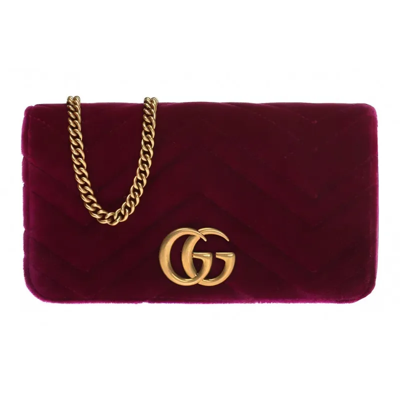 GUCCI Quilted Velvet Chain Shoulder Bag Crossbody Bag Mini Women's Burgundy-0