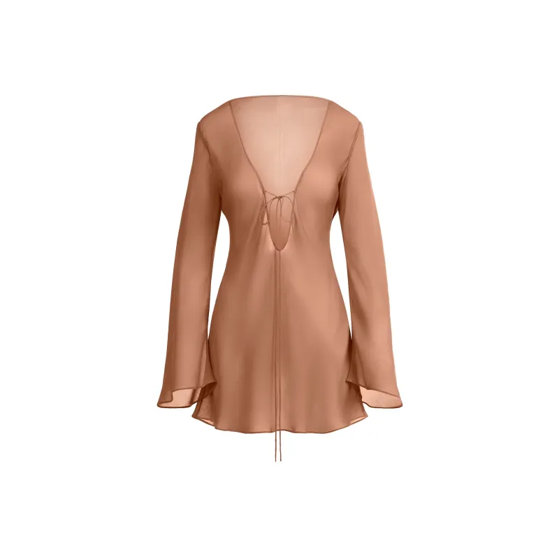 SKIMS SHEER COVER UPS LONG SLEEVE MINI DRESS Long Sleeved Dress Women's-0