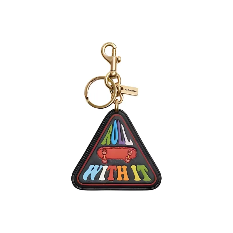 COACH Canvas With Leather Bag Charm Bag Accessory Unisex Khaki & Rainbow-1