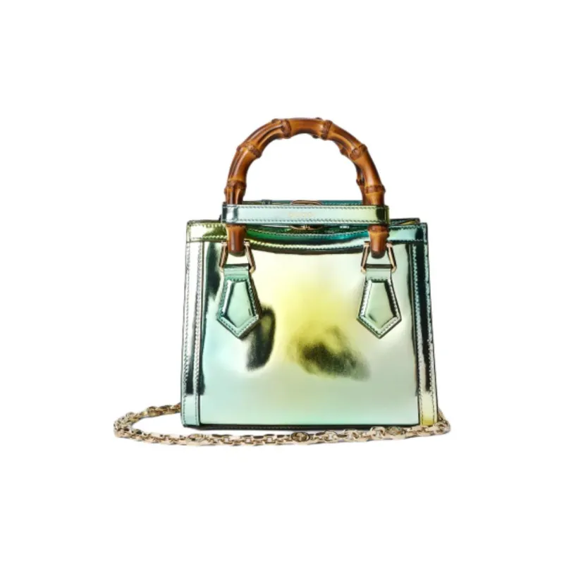 GUCCI Diana Mirror Finish Leather Tote Bag Shopping Bag Shoulder Bag Handbag Mini Women's Green Multicolor-3