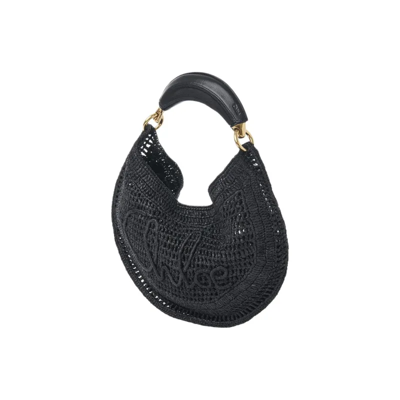 Chloe Raffia Crescent Bag, Handbag, Shoulder Bag Women's Black-1