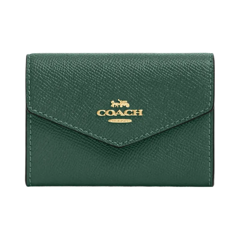 COACH Flap Card Case Cross-Stitch Leather Wallets Card Holders Mini Women's Black Pine-0