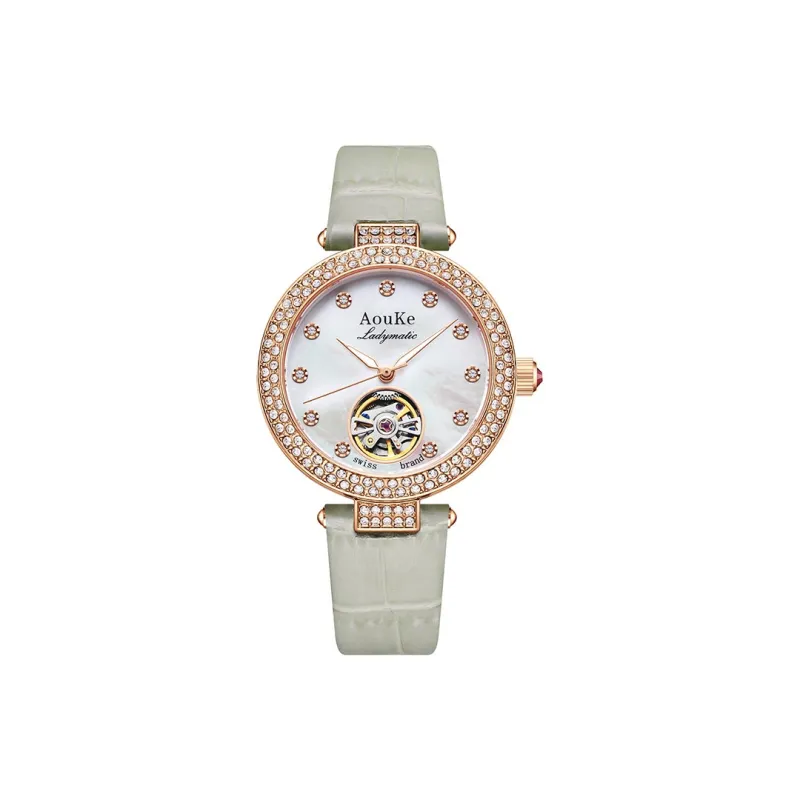AOUKE Mechanical Movement Genuine Leather Strap Watch Women's Watch Mother of Pearl Color Watch Dial-1