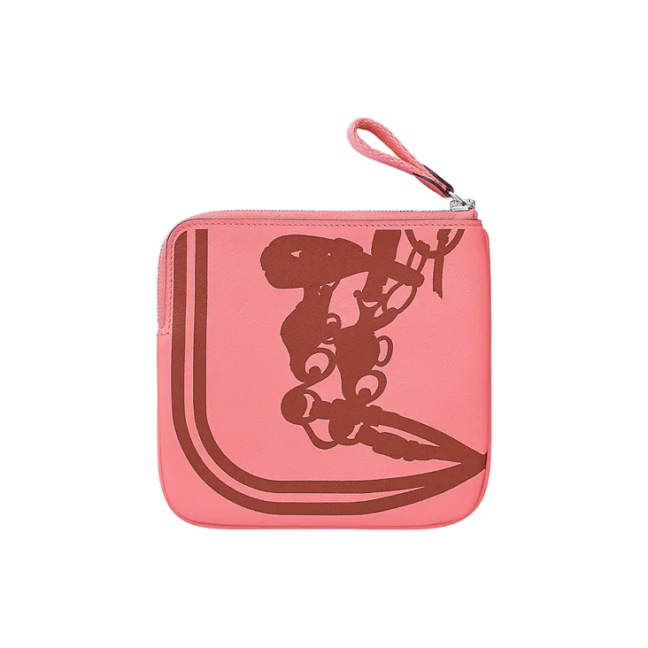 HERMES Carre Pocket Swift Leather Clutch Women's Summer Pink/Red Brown-1