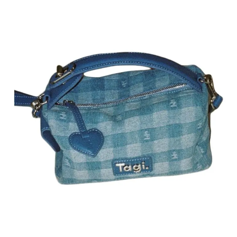 Tagi. Cow Leather Crossbody Bag, Handbag Regular Women's Plaid Denim-2
