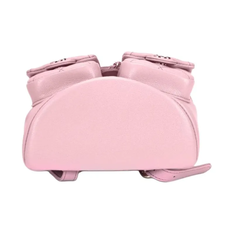 CHANEL Duma Litchi Grain Cow Leather Frog Backpack Medium Size Women's Pink-3