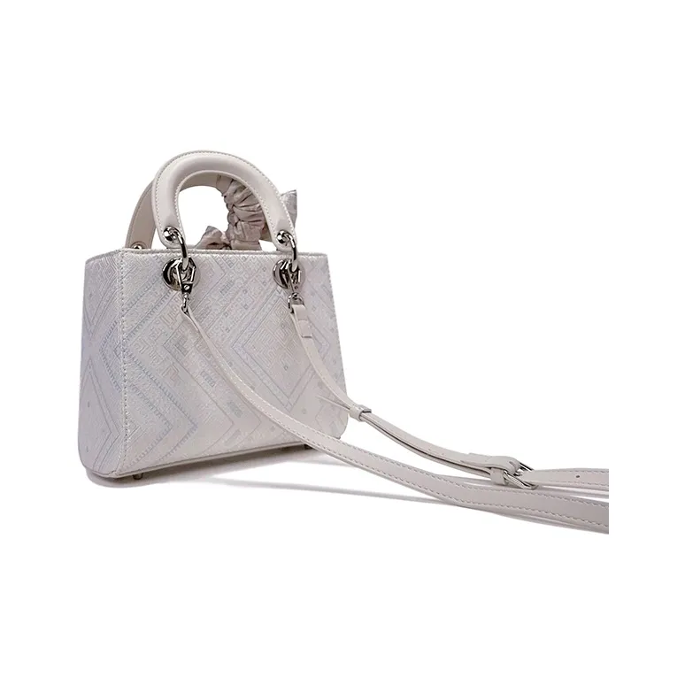 ESNSY Zhuangjin Lady Dior Bag, Shoulder Bag, Crossbody Bag, Handbag Women's Silver Purple/Pure White-10