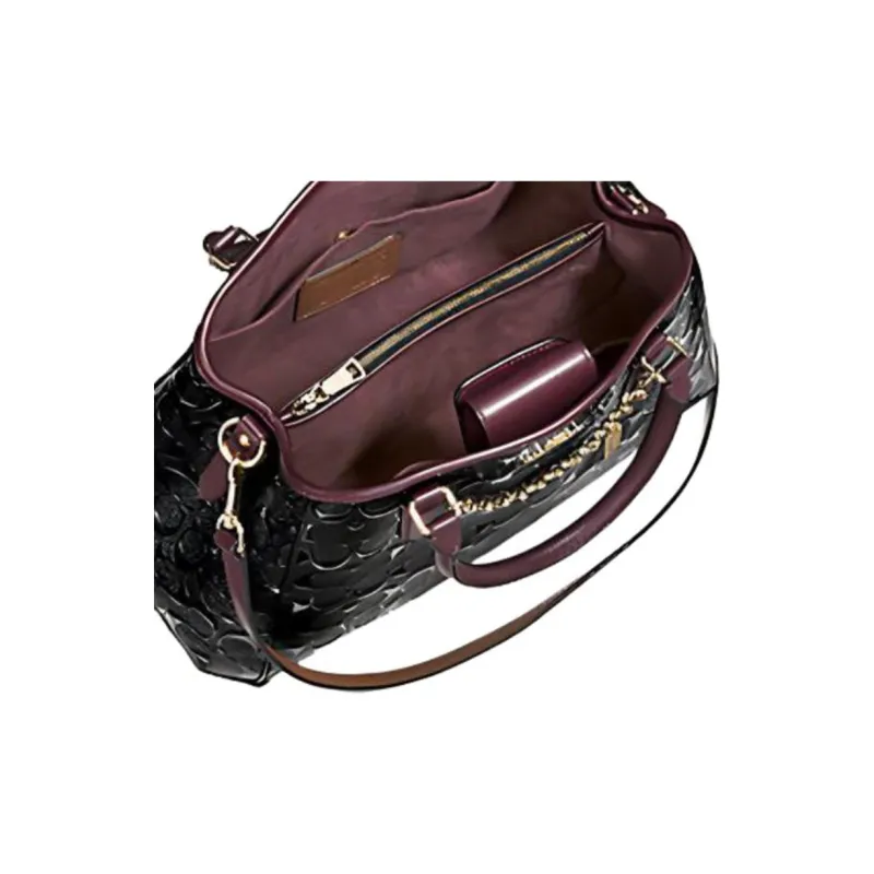 COACH Margot Leather Portable Crossbody Bag Shoulder Bag Crossbody Bag Large Size Women's Black & Red-4