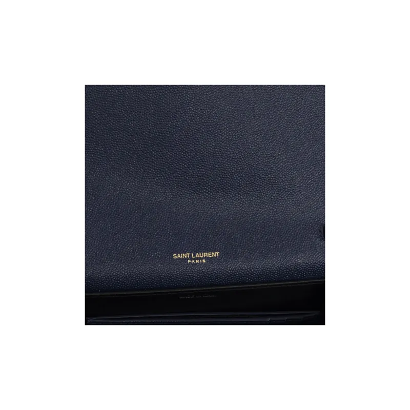 SAINT LAURENT Cow Leather Envelope Bag Wallets Shoulder Bag Crossbody Bag Women's Charcoal Blue-3