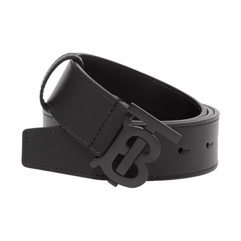 Burberry Matte TB Logo Pattern Leather Leather Belts Men's Width 3.5CM-0