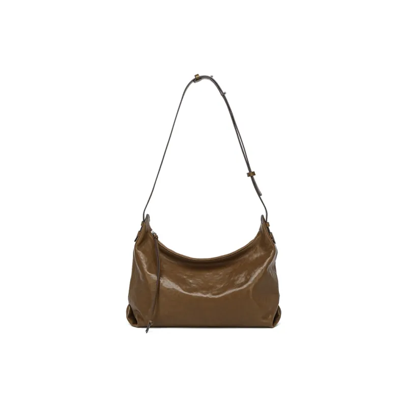 KAISER Crystal Vegetable Tanned Cow Leather Shoulder Bag Regular Women's Black/Brown-4