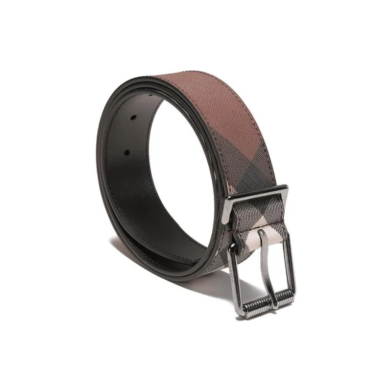 Burberry Plaid Button Belt Men's Dark Birch Brown Width 3.5cm-1