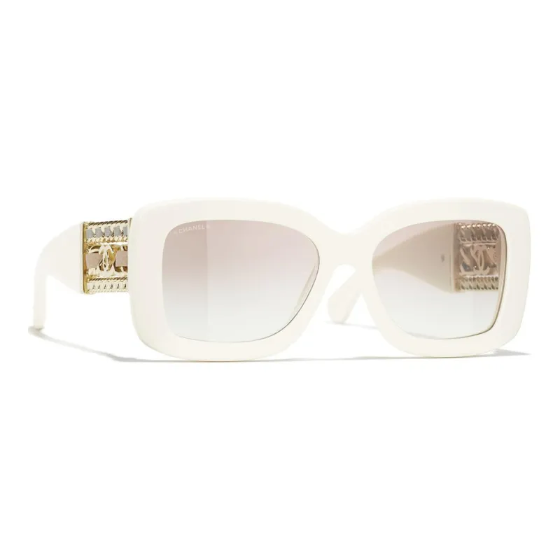 CHANEL Acetate Irregular Shape Sunglasses Women's White-1