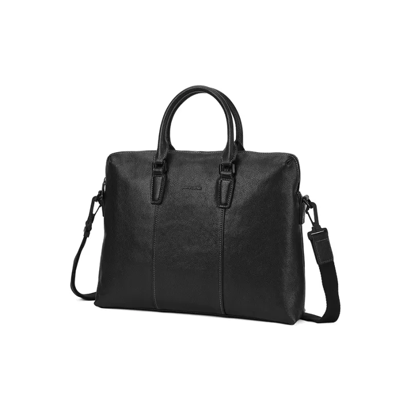 PIERRE CARDIN Top Grain Cow Leather Large Capacity Portable Crossbody Bag Tubas Men's Black-2