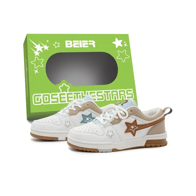BEIER Stars Collection Durable Lightweight And Breathable Low Top Skateboard Shoes Unisex Black White-30