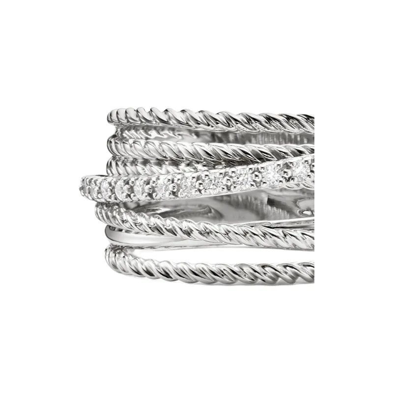 David Yurman Sterling Silver Crossover Diamond Ring 12mm-2