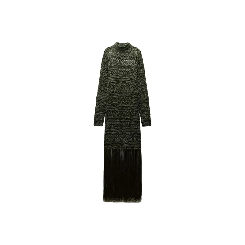ZARA Long-Sleeved Dresses Women's Green-0