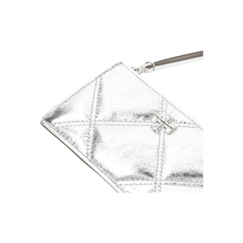 TORY BURCH Kira Leather Card Holder Women's Silver-4