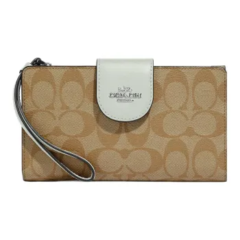 COACH Tech Wallet Canvas With Leather Wrist Bag Wallet Women's Khaki & Sage Green