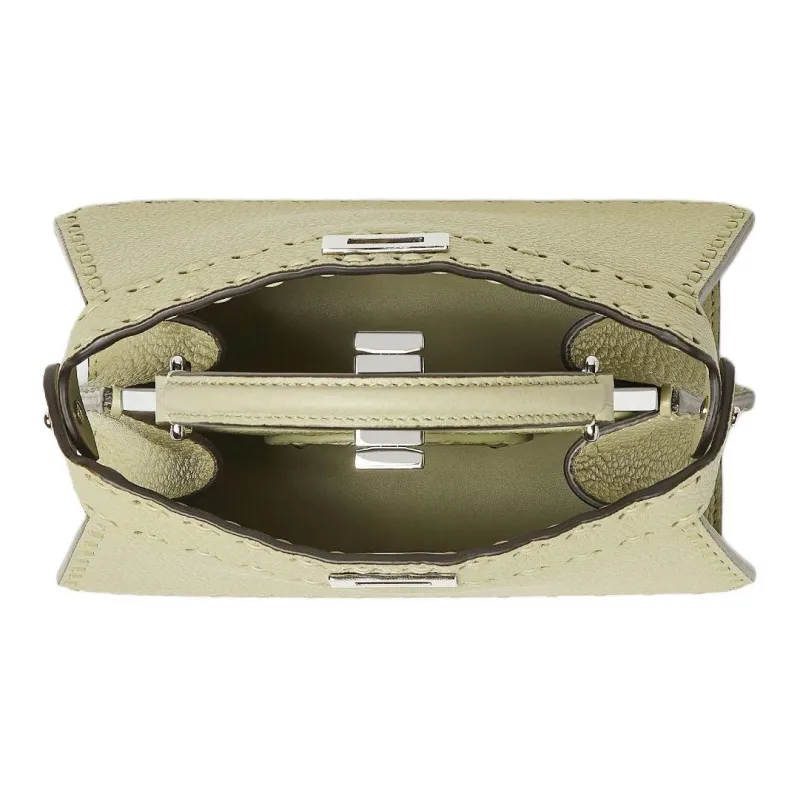 FENDI Peekaboo ISeeU Calfskin One Shoulder Handbag Small Size Women's Green-4