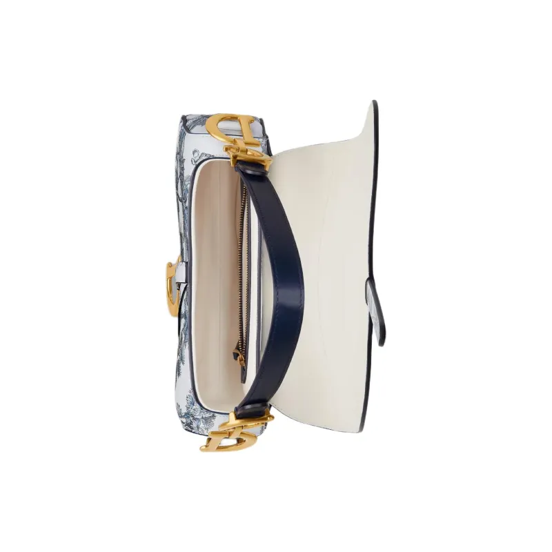 DIOR Saddle Calfskin Saddle Bag, Crossbody Bag, Shoulder Bag Women's Blue & White-4