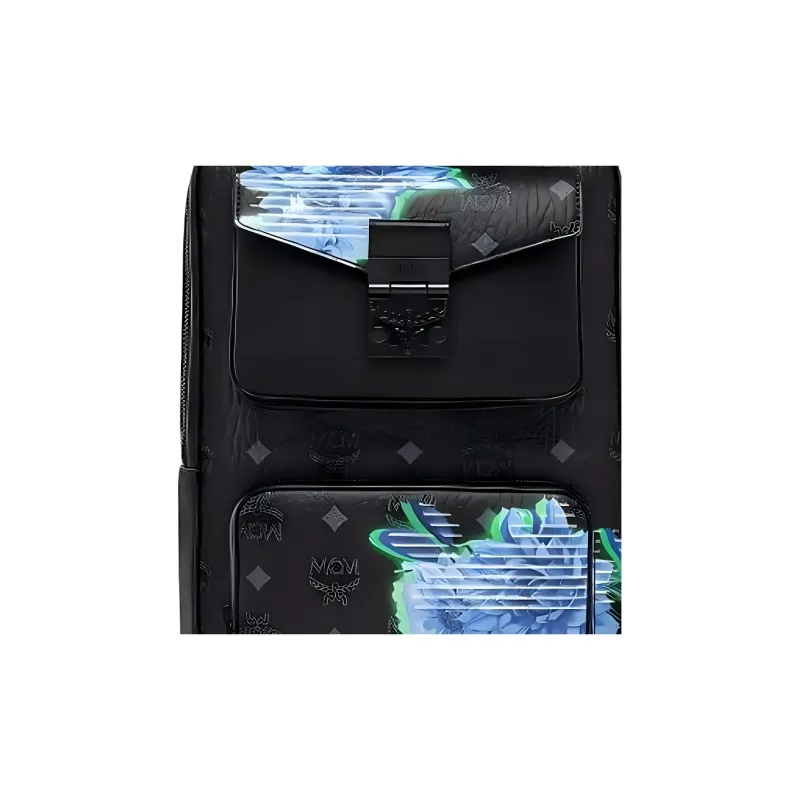 MCM Visetos Leather Backpack Unisex Black-4