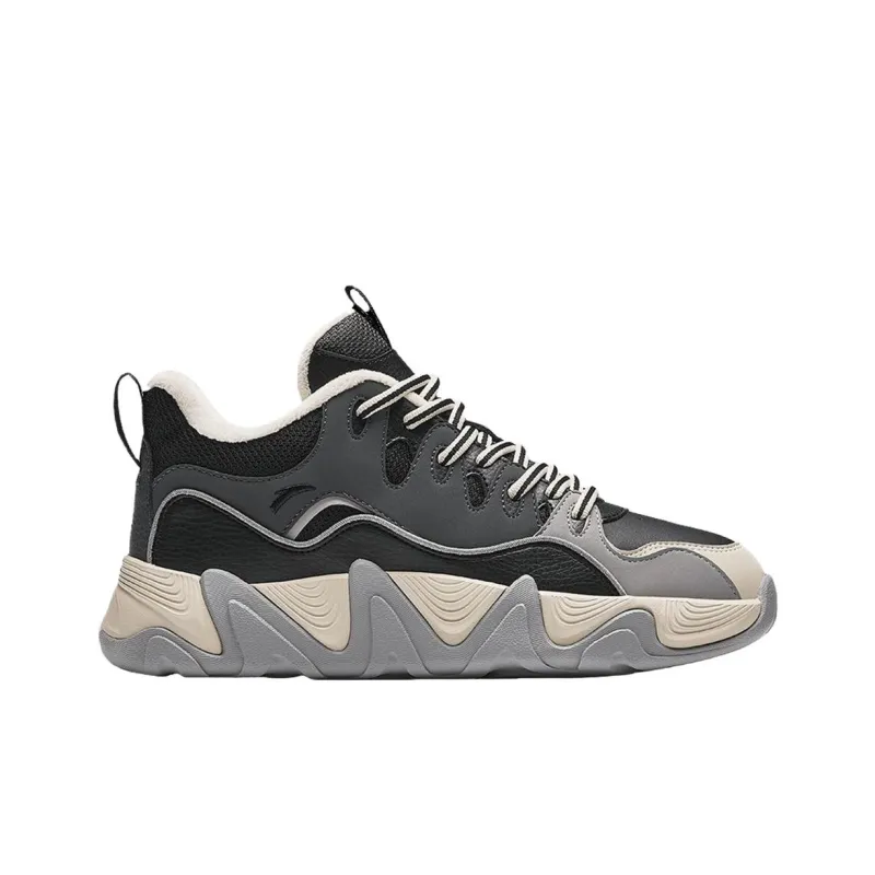 Anta Life Collection Warm Slip-Resistant Low-Top Skateboard Shoes Women's Black/Grey/Beige-1