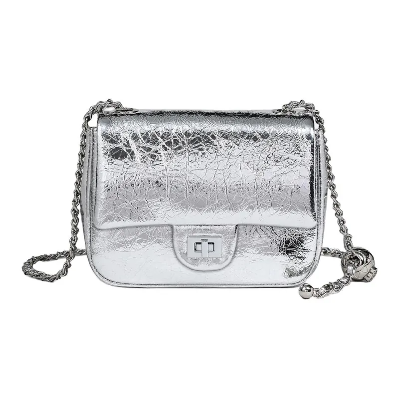 MILLIE'S Cow Leather Shoulder Bag, Crossbody Bag, Small Square Bag Regular Women's Silver-1