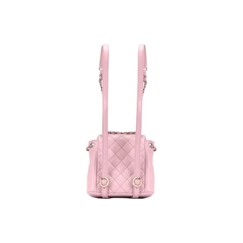 CHANEL Duma Litchi Grain Cow Leather Frog Backpack Medium Size Women's Pink-2