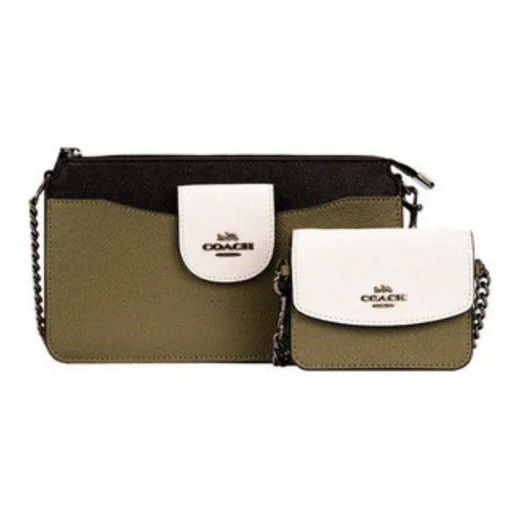 COACH POPPY Canvas With Leather Combo Bag Small Card Holder Crossbody Bag Small Size Women's Jasper-0
