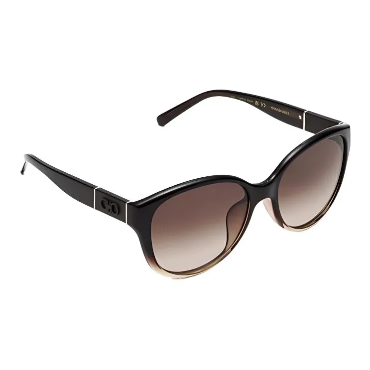 FERRAGAMO Plate Frame Oval Sunglasses Unisex Black-2