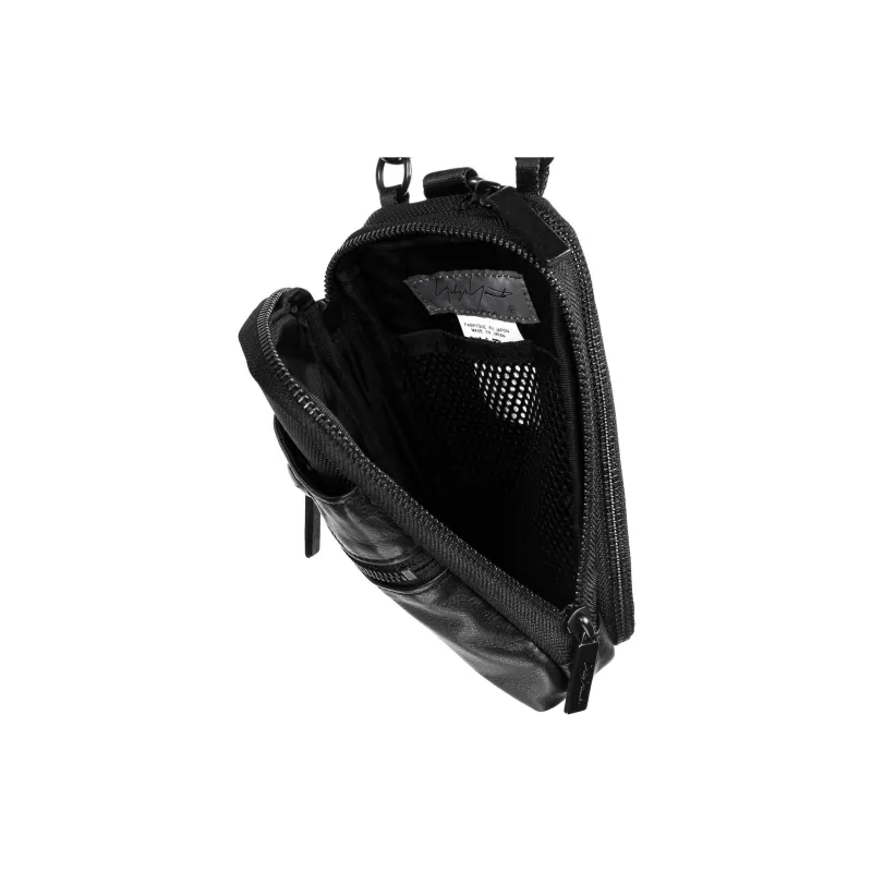 Yohji Yamamoto Leather Cell Phone Pouch Crossbody Bag Shoulder Bag Unisex Black-4