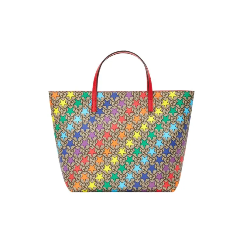 GUCCI Canvas With Leather Tote Bag Shopping Bag Handbag Kids' Bags Kids' Ebony/Red/Multicolor-0