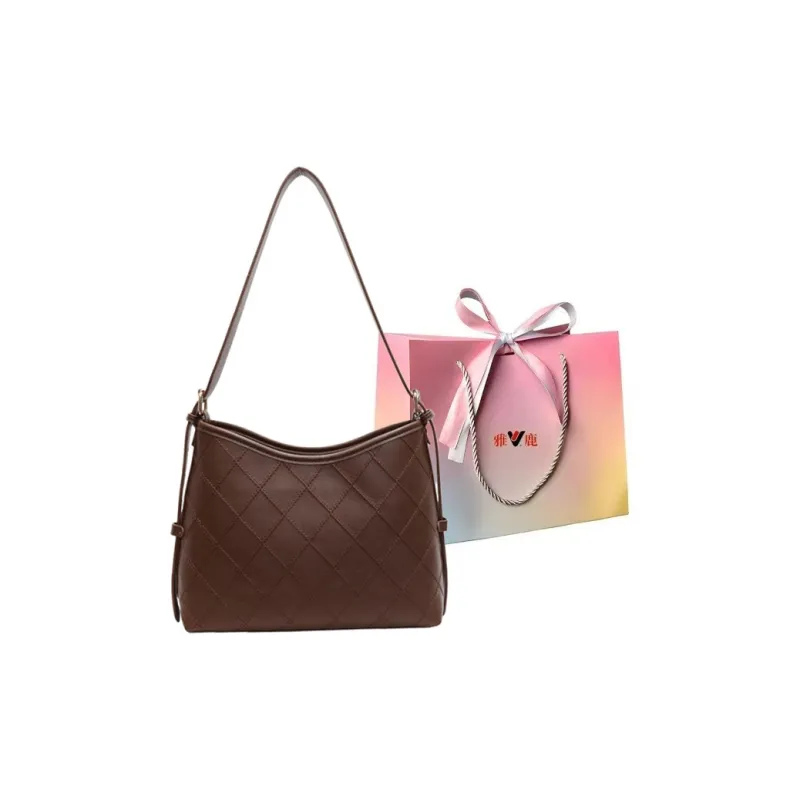 Yalu PU Shoulder Bag Regular Women's Coffee/Ecru/Black-0