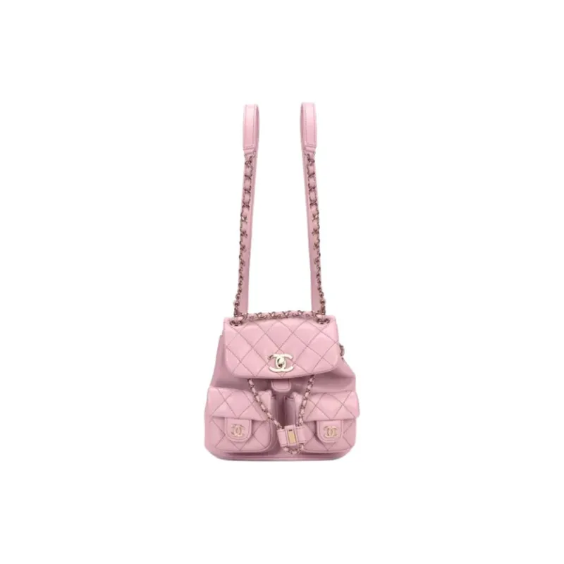 CHANEL Duma Litchi Grain Cow Leather Frog Backpack Medium Size Women's Pink-1